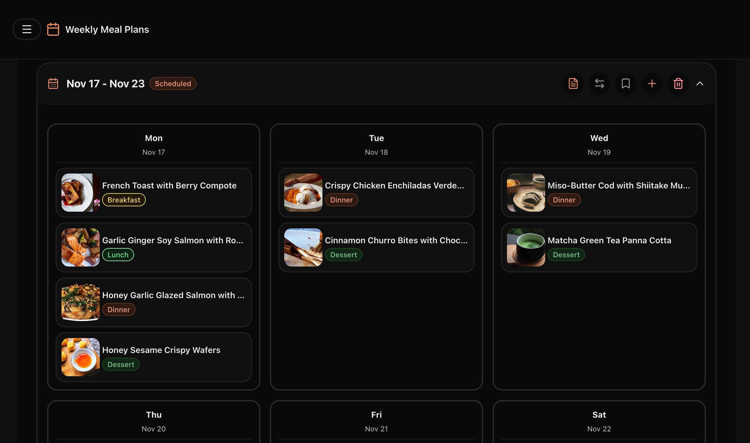 Smart weekly meal planner with AI-generated meal plans for breakfast, lunch, dinner, and snacks customized for your family